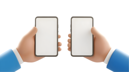 3D Illustration of Two Hands Holding Smartphones on Transparent Background