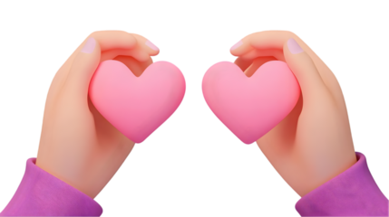 3D Illustration Two Hands Holding Pink Hearts With Transparent Background
