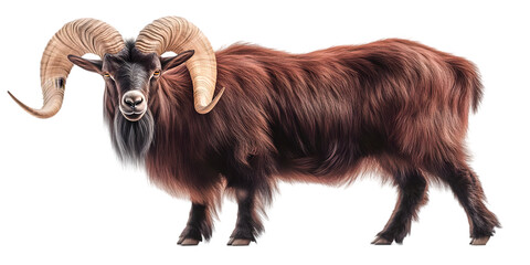 Fototapeta premium Isolated Illustration of a Brown Ram with Impressive Horns and Fur