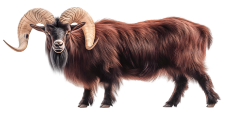 Isolated Illustration of a Brown Ram with Impressive Horns and Fur