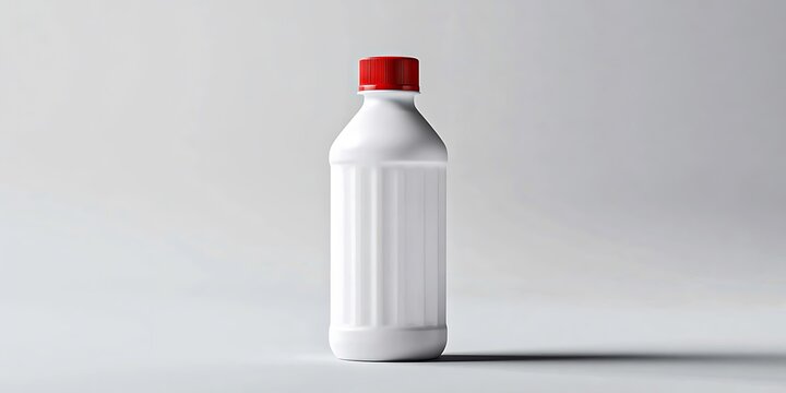 White plastic bottle with red cap isolated on light background for dairy or beverage packaging
