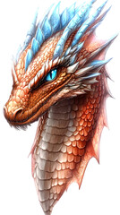Naklejka premium Isolated Portrait of a Fantasy Dragon Head with Blue and Red Details Illustration