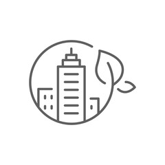 Green city icon. Simple outline style. Nature, business, house, tree, landscape, construction, building, leaf, environment concept. Thin line symbol. Vector illustration isolated. Editable stroke.