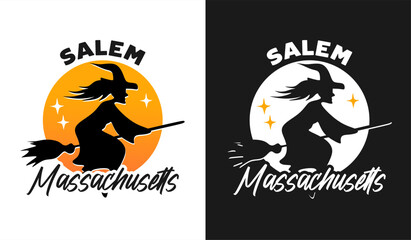 salem massachusetts with a silhouette of a witch
