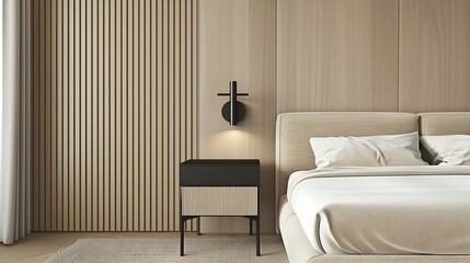 Serene Bedroom Interior with Minimalist Design and Natural Light Elements