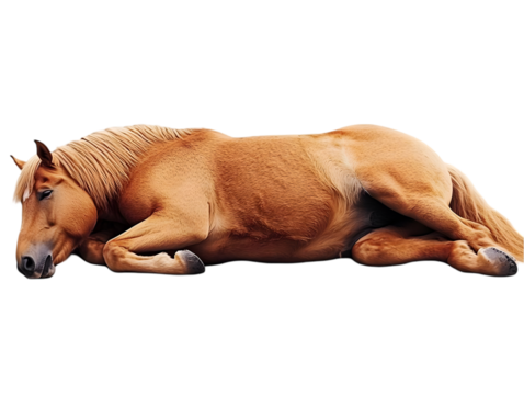 Realistic Photo of a Lying Brown Horse Isolated on Transparent Background