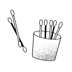  ear sticks in container black and white vector illustration