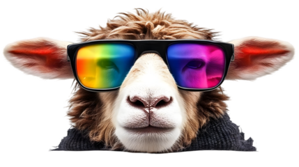 Sheep Portrait Wearing Rainbow Sunglasses Transparent Background Illustration