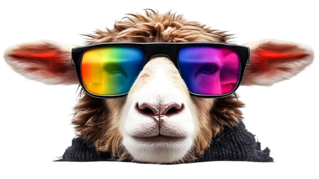 Sheep Portrait Wearing Rainbow Sunglasses Transparent Background Illustration