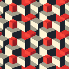 Obraz premium Isometric Cubes Optical Illusion Red and White 3D Geometric Pattern