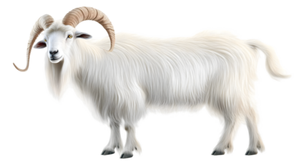 White Goat with Curly Horns Isolated on Transparent Background Photo