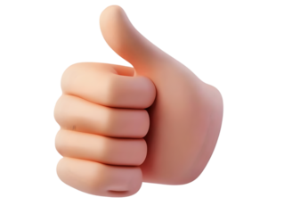 3D Rendered Thumbs Up Hand Gesture on a Transparent Background