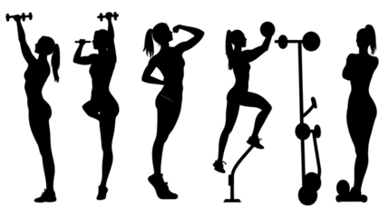 Abstract Dancing Figures Silhouette Illustration on Transparent Black Background