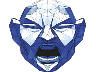 Abstract 3D Rendered Polygon Face with Open Mouth on Transparent Background