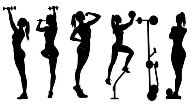 Abstract Dancing Figures Silhouette Illustration on Transparent Black Background - Powered by Adobe