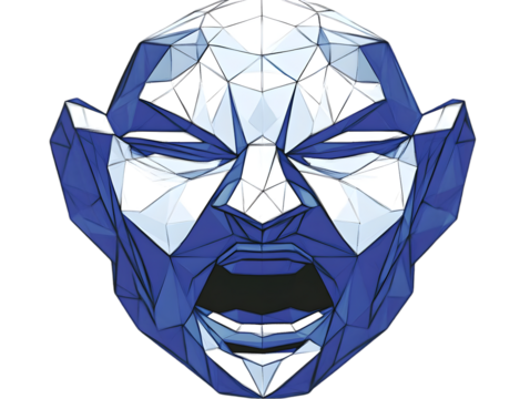 Abstract 3D Rendered Polygon Face with Open Mouth on Transparent Background - Powered by Adobe