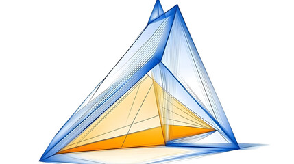 3D Abstract Geometric Illustration Of Transparent Blue Triangle and Orange Pyramid