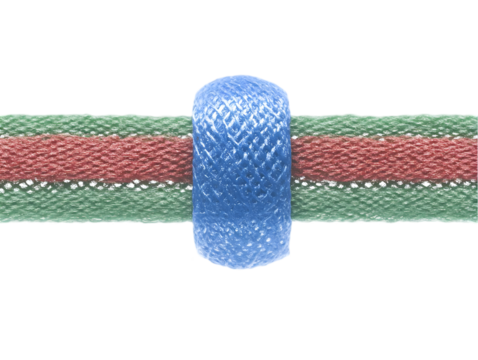 3D Abstract Geometric Cylinder with Red and Green Stripes on Black Background