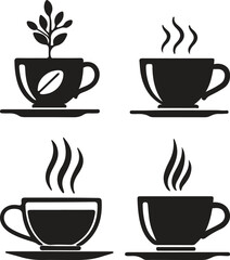 Coffee Cup Icon Set Vector Silhouettes of Steaming Hot Beverages