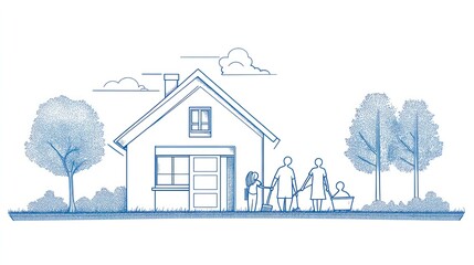 Family home exterior sketch illustration