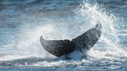 Fototapeta premium Whale fluke surfacing from the ocean's depths.