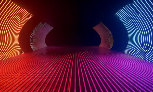 Digital background featuring neon lights and code patterns on a dark backdrop, creating an atmosphere of futuristic technology and digital innovation. 