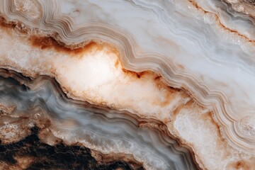 Abstract image of a natural stone with swirling patterns of brown, beige, and white. The texture is smooth with subtle variations in color.
