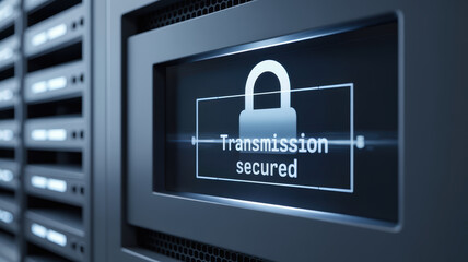 Computer security concept with engineering focus on secured data transmission and protection in server environment