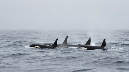 Fototapeta premium Oceanic predators swimming in a misty sea.