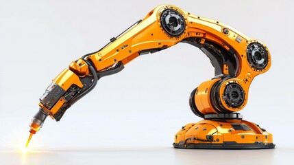 Isolated Robotic Arm Performing Precision Welding on White Background