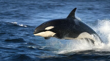 Fototapeta premium Powerful orca leaping gracefully through the ocean waves.