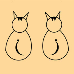 Illustration design of two cats seen from behind a yellow background