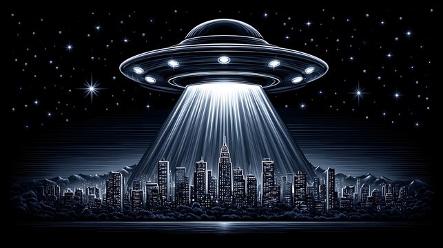 UFO Over City Skyline  Nighttime Alien Encounter.