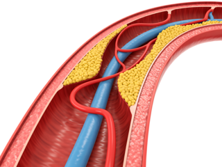 Medical 3d illustration showing arteriosclerosis and plaque build up obstructing blood flow