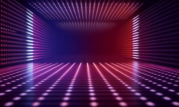 Digital background featuring neon lights and code patterns on a dark backdrop, creating an atmosphere of futuristic technology and digital innovation. 