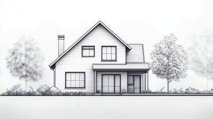 House blueprint sketch, exterior view, architectural design, ideal home
