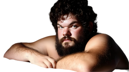 Close Up Portrait of a Young Man with a Wet Dark Beard Isolated Background