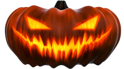 3D Rendered Pumpkin with Glowing Face on Transparent Isolated Background