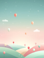 A subtle, soft-colored, minimalist background illustration featuring gentle rolling hills, distant fluffy clouds, and a clear, spacious sky