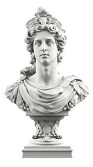 Obraz premium Detailed Isolated White Marble Bust Sculpture of a Man in Classical Style