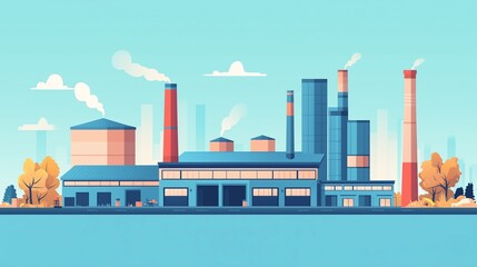Obraz premium Flat Design Industrial Site Buildings - Minimalist Front View Factory Concept