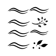 Minimalist Vector Design Featuring Water Waves And Plant Motifs In Black