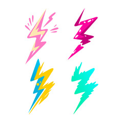 Colorful Cartoon Lightning Bolts Vector Illustration On Black Background
