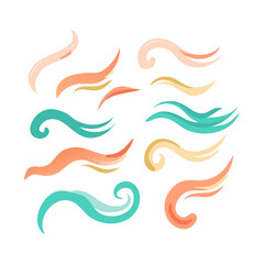 Set Of Decorative Colorful Wavy Swirls Design Elements On Black Background