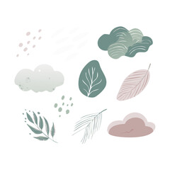 Abstract Pattern With Green Leaves And Clouds Isolated On Black Background