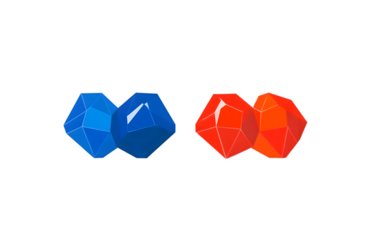 Abstract 3D Illustration Of Blue And Red Geometric Shapes Isolated On Transparent Background