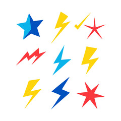 Colorful Graphic Elements Set Of Stars Lightning Bolts And Check Mark On Black