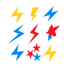Colorful Lightning Bolts And Stars On Black Background Vector Illustration