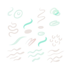 Abstract Hand Drawn Doodle Elements Set In Pastel Colors On Black Background