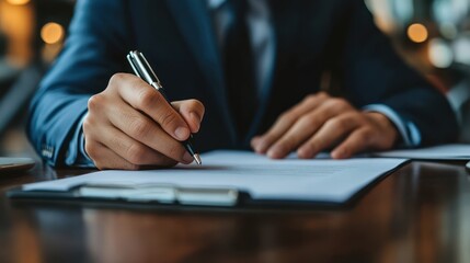 Document signing formalizing an agreement, corporate confirmation of business
